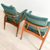 Pair of Reclining Occasional Chairs - Green Chenille