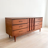 Mid Century Walnut 9 Drawer Dresser