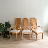 Set of 6 Burl Elm Wood Dining Chairs - New Upholstery