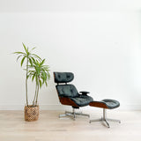 Plycraft Lounge Chair and Ottoman w/ Black Leather