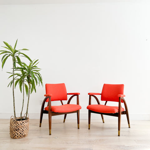 Pair of Reclining Occasional Chairs - Orange/Red