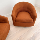 Pair of Swivel Chairs w/ New Burnt Orange Upholstery