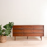 Mid Century Bassett Low 9 Drawer Dresser