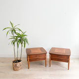 Pair of Walnut + Burl End Tables by Lane