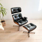 Plycraft Lounge Chair and Ottoman - Black Leather