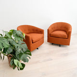 Pair of Swivel Chairs w/ New Burnt Orange Upholstery