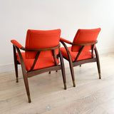 Pair of Reclining Occasional Chairs - Orange/Red