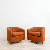 Pair of Swivel Chairs w/ New Burnt Orange Upholstery