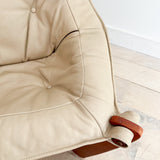 Modern Luna Chair + Ottoman - Beige Leather