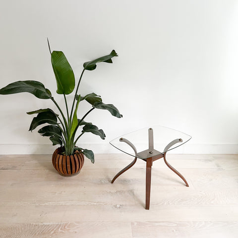 Mid Century Glass End Table w/ Sculpted Base