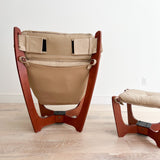 Modern Luna Chair + Ottoman - Beige Leather