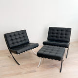 Pair of Mies Van Der Rohe Replica Chairs + Ottoman