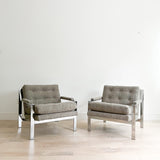 Pair of Cy Mann Lounge Chairs - New Shearling Upholstery