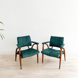 Pair of Reclining Occasional Chairs - Green Chenille