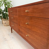 Mid Century Walnut Low 6 Drawer Dresser