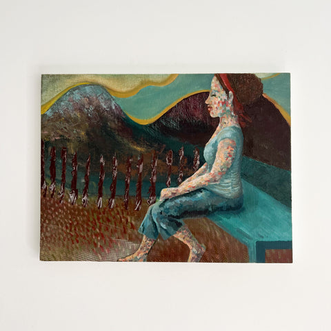 Vintage Painting - Girl on Bench