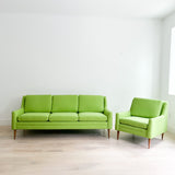 Mid Century Sofa + Chair - New Bright Green Upholstery