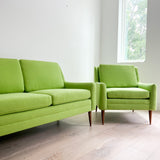 Mid Century Sofa + Chair - New Bright Green Upholstery