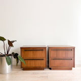 Pair Mid Century Plinth Base Nightstands