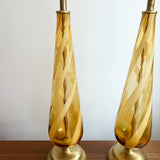 Pair Murano Glass Table Lamps in Amber-Yellow and White