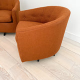 Pair of Swivel Chairs w/ New Burnt Orange Upholstery