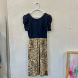 80s Black Puff Sleeve Boho Dress- Small