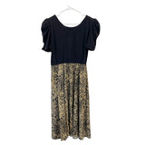 80s Black Puff Sleeve Boho Dress- Small