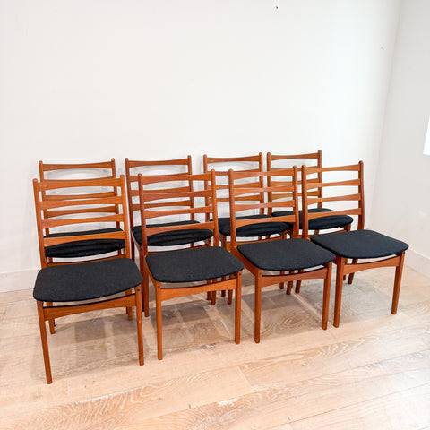 Set of 8 Danish Teak Dining Chairs - New Upholstery