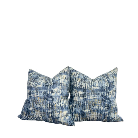 Pair 22" Navy abstract shimmer linen