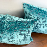 Pair 14x22" Teal Tech Cut Velvet