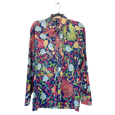 Vintage Blue Floral Long Sleeve Blouse