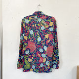 Vintage Blue Floral Long Sleeve Blouse