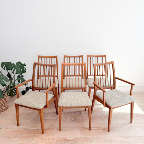 Set of 6 Mid Century Dining Chairs - Green Tweed