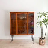 Mid Century Walnut Curio w/ Glass Shelving