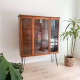 Mid Century Walnut Curio w/ Glass Shelving