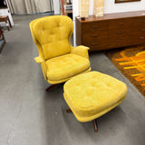 Mid Century Yellow Swivel Chair with Footstool