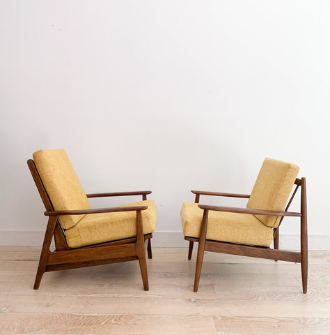 Pair of Vintage Lounge Chairs - Yellow Upholstery