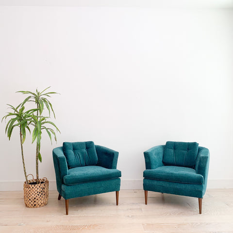 Pair of Vintage Lounge Chairs - Teal Upholstery