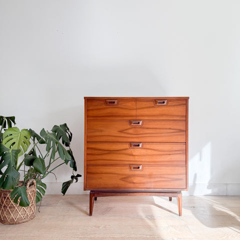 Mid Century Walnut Highboy Dresser