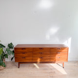 Mid Century Walnut Low 9 Drawer Dresser