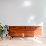 Mid Century Walnut Low 9 Drawer Dresser