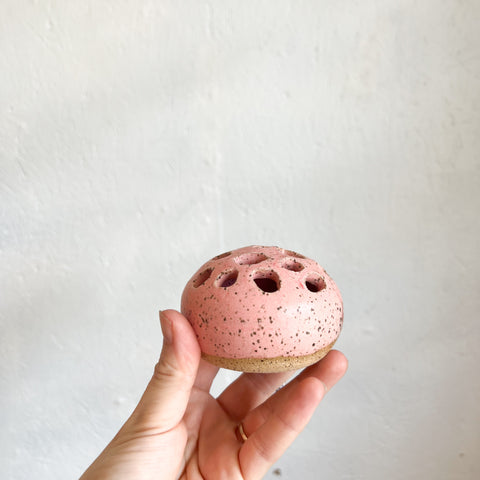 Flower-Frog-Pod Speckled Stoneware, Small - Rhubarb