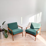 Pair of Mid Century Lounge Chairs - New Green Upholstery
