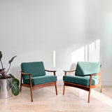 Pair of Mid Century Lounge Chairs - New Green Upholstery