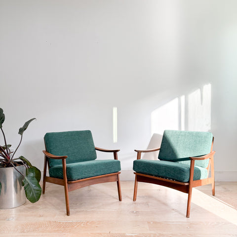 Pair of Mid Century Lounge Chairs - New Green Upholstery