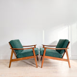 Pair of Mid Century Lounge Chairs - New Green Upholstery
