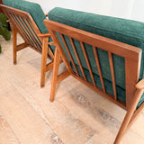Pair of Mid Century Lounge Chairs - New Green Upholstery