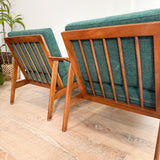 Pair of Mid Century Lounge Chairs - New Green Upholstery