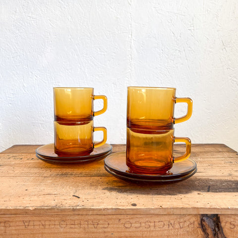 Amber Glass Coffee Mug Set of 4