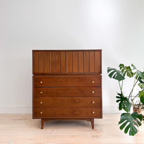 Mid Century Walnut Highboy Dresser